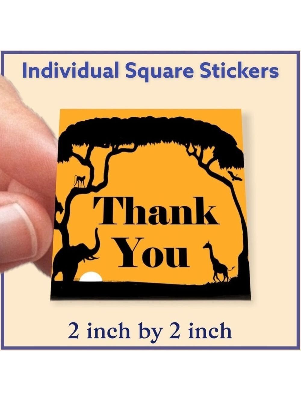 100 (2x2 Inch) Safari, Square Stickers, Full Color, High Gloss, Thank You